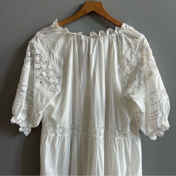 En Saison Women's Tiered Lace Detail Midi Dress White Size Medium 100% Cotton - Picture 8 of 14